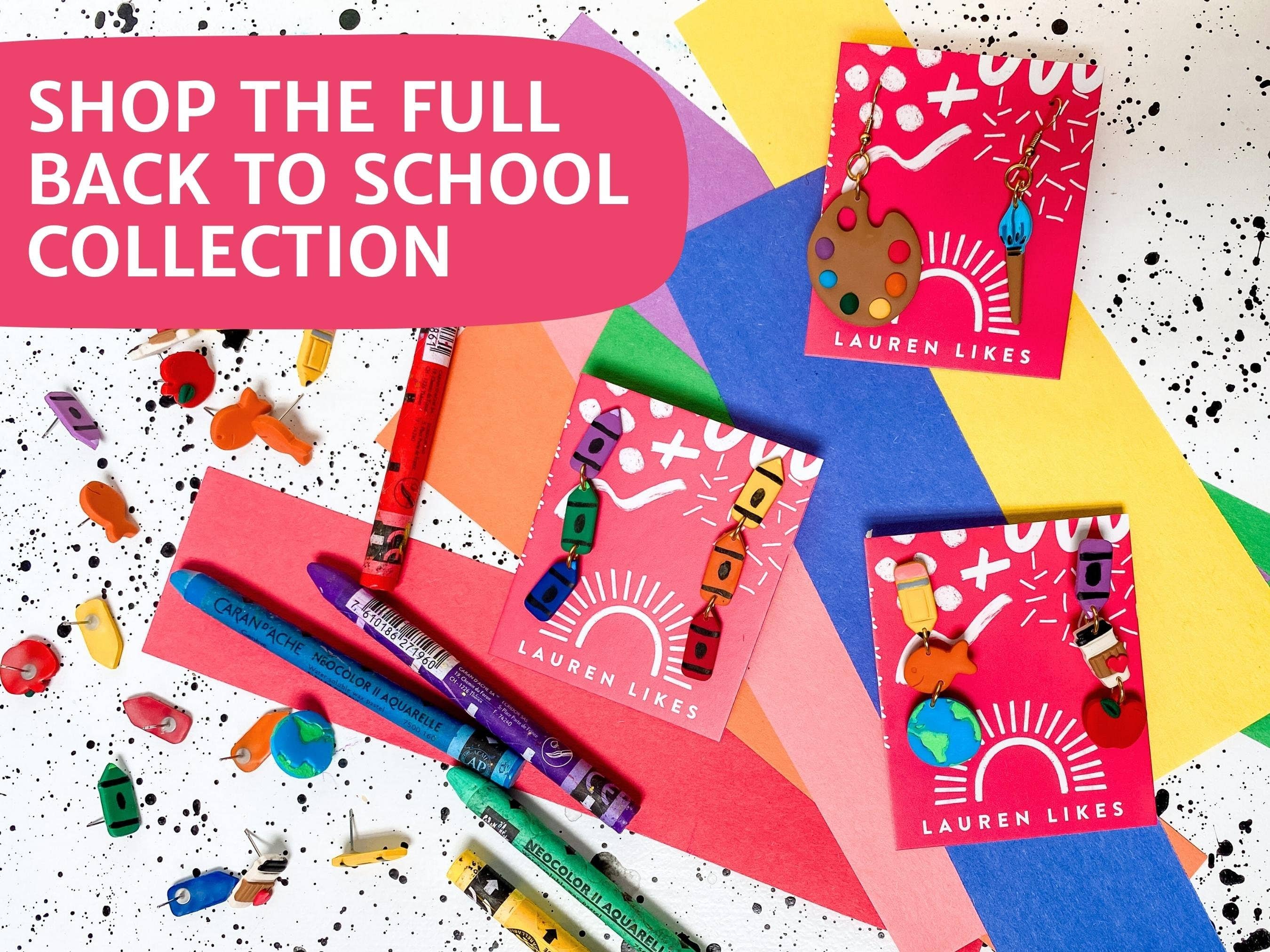 Lauren Likes Art - Wholesale Stud/Post Earrings - Polymer Clay Colorful Apple Teacher Stud Earrings5