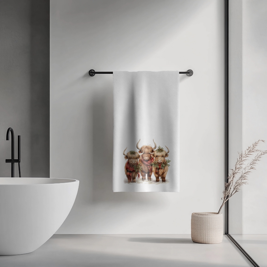 Fernville Creations - Vente Serviettes de bain - Serviette de bain de vacances Highland Cow : Velours pelucheux et éponge de coton5