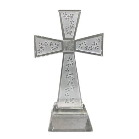Irish Shamrock Glass Cross - Gift Boxed with Silk Lining for wholesale by Dublin Gift Company