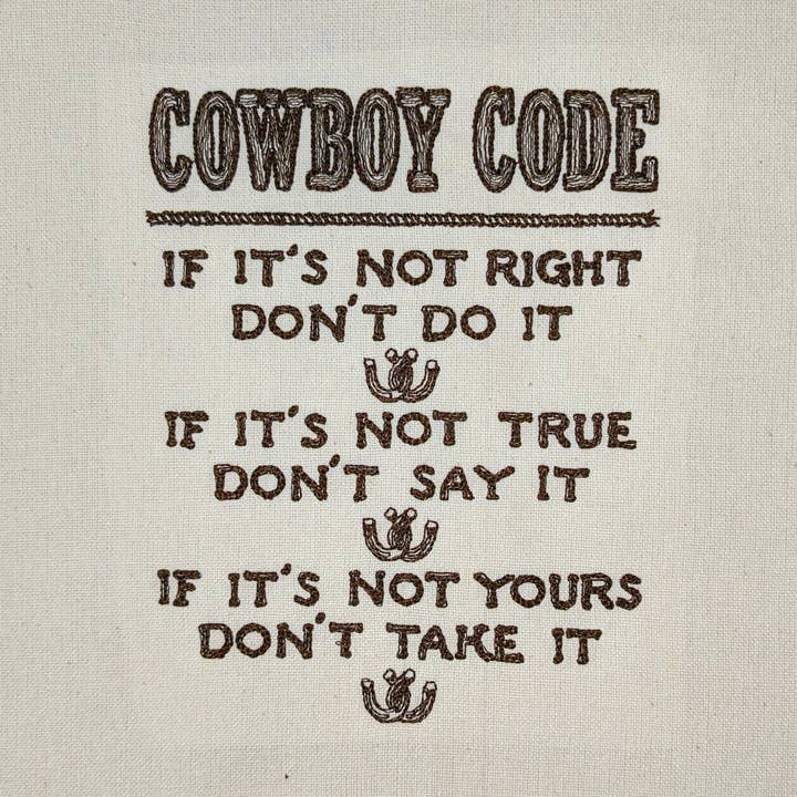 Red Mitten - Wholesale Tea Towel - Cowboy Code Embroidered Tea Towel