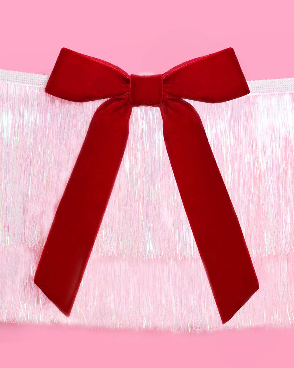 xo, Fetti - Wholesale Banner - Bow Bliss Banner - layered fringe + velvet bows, pink, 6 ft6