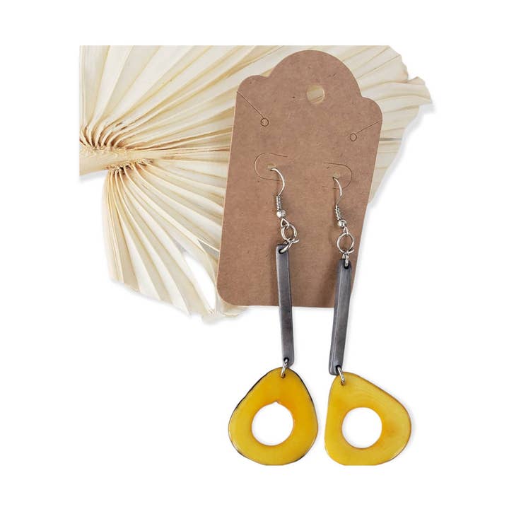 Calamarito and sticks tagua nut long earrings for wholesale by Organic jewelry by Allie