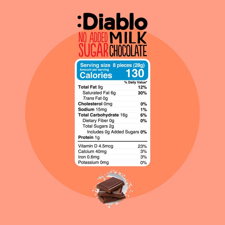 Diablo Sugar Free - Wholesale Chocolate Bar - :Diablo No Added Sugar Milk Chocolate 85g x15