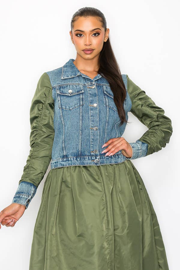 Shop Michella – Casaco de ganga - Mulher por atacado – JAQUETA DE CONTRASTE DENIM BOMBER8