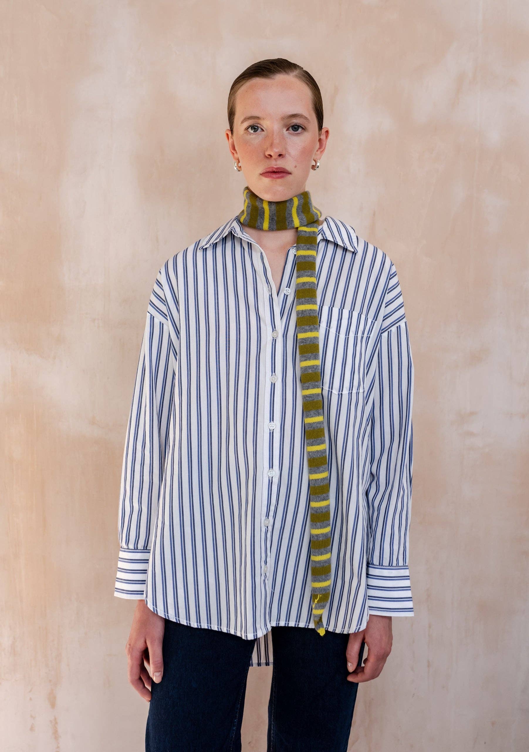 TBCo – wholesale Scarf – Women's – Merino Wool Neck Tie in Green Stripe2