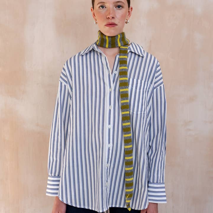 TBCo – wholesale Scarf – Women's – Merino Wool Neck Tie in Green Stripe2