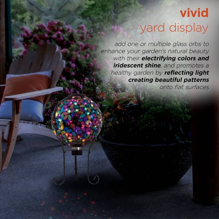 Alpine Corporation - Wholesale Outdoor Ornament/Decor - Alpine Solar Mosaic Leaves Purple Gazing Globe with Stand