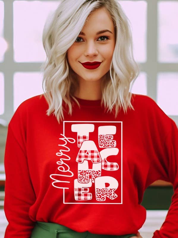 Christmas Sweater Merry Teacher Holiday Top 468224 for wholesale by Cali Boutique Wholesale
