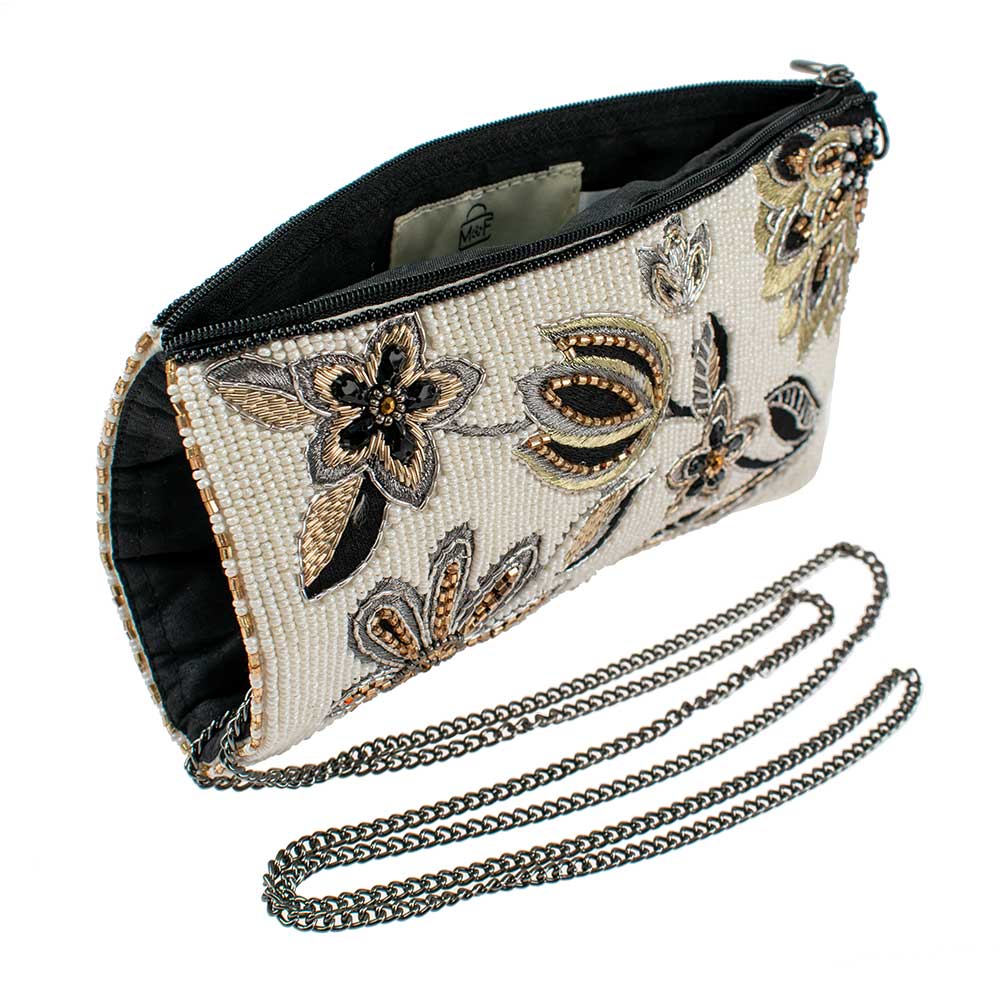 Mary Frances Accessories - Wholesale Crossbody Bag - Women's - Breezy Beaded Black Ivory Floral Crossbody Phone Bag4