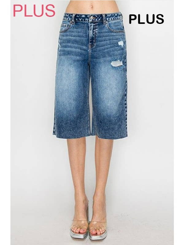 PLUS RAW HEM BERMUDA DENIM SHORTS for engroshandel hos ITSSY