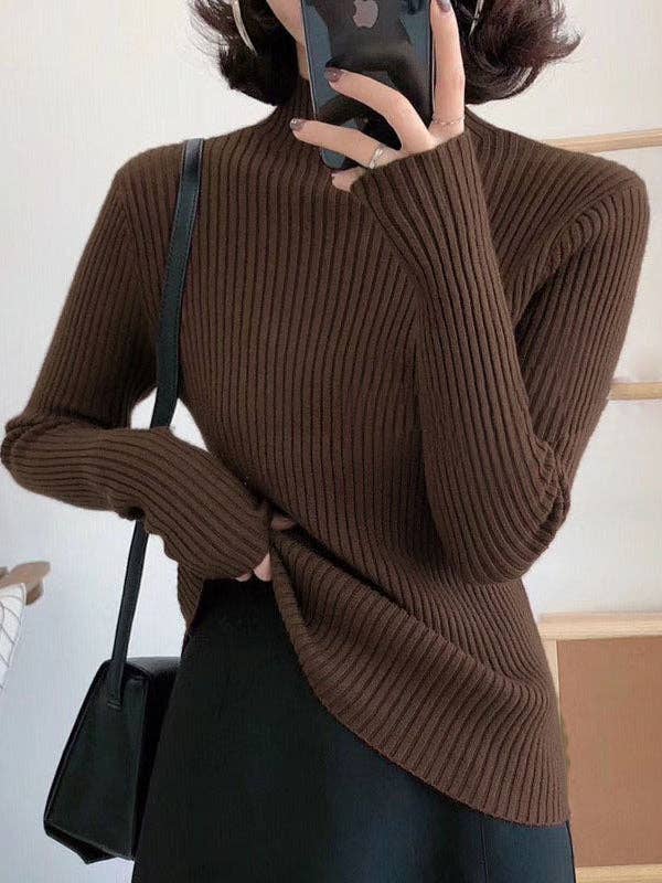 ShieldChic – Großhandel Strickpullover – Damen – 9 Farben Strickpullover mit geteiltem Gelenk und hohem Kragen1