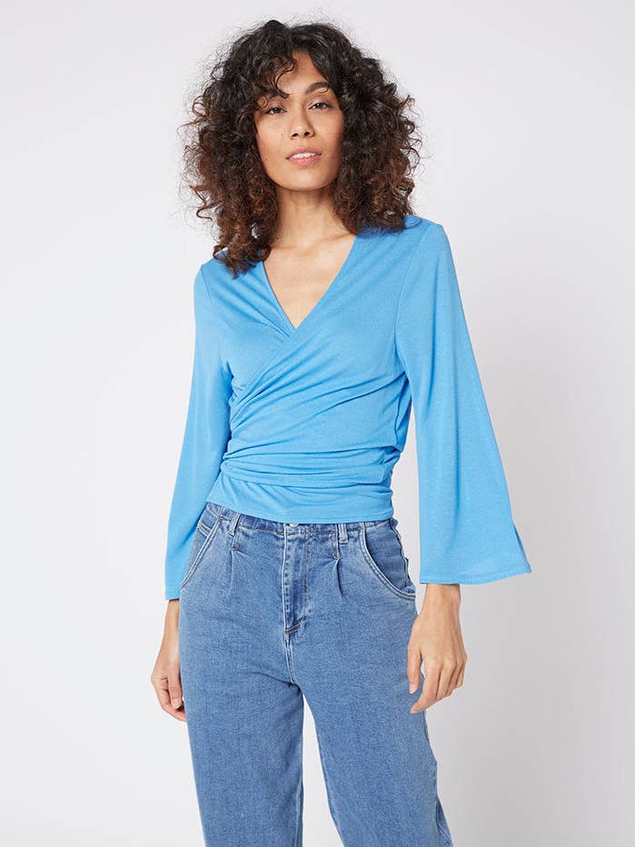 BLUE KNIT WRAP TOP for wholesale by MADE IN SENS
