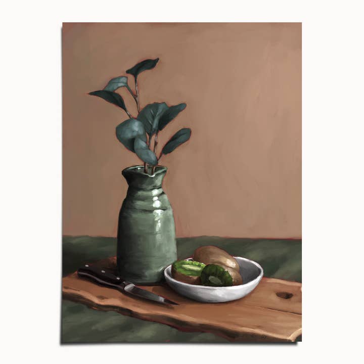 The Ugly Cat Studio - Wholesale Art Print - Eucalyptus and Kiwi Still Life Art Print2