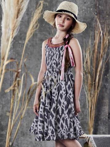 Necklace Dress Hand Beaded - Grey Batik for wholesale by UJALA