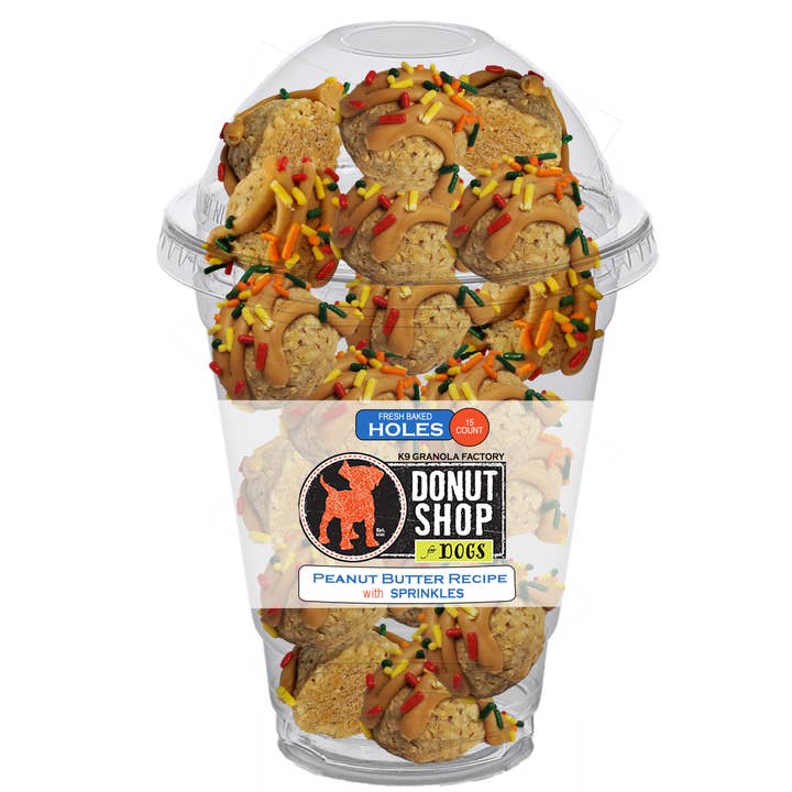 Donut Holes, Peanut Butter with Sprinkles Recipe Dog Treats 15ct - Case of 6 for wholesale by K9 Granola Factory