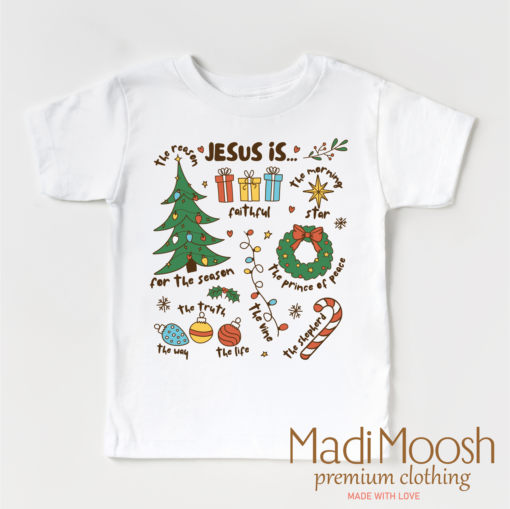 Madi Moosh - Wholesale Screen Printed T-Shirt - Kids - Jesus Is Christmas T-Shirt - Christian Tee1