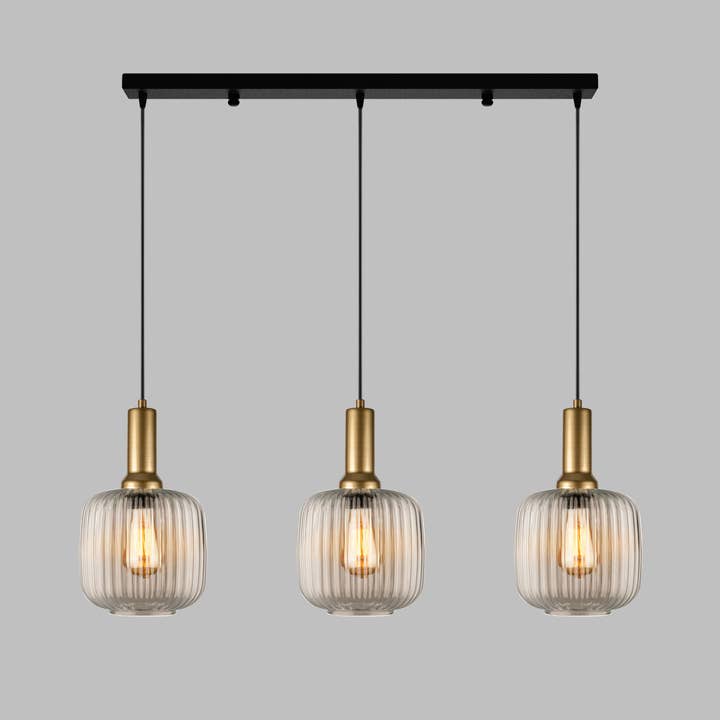 Eclipse Lighting - Wholesale Chandelier/Hanging Light - Linear Smoke Gray Ribbed Glass Modern Pendant Lighting, Custom Ribbed Glass Pendant Lighting, Nordic Style Glass Pendant Light for Kitchen Island17