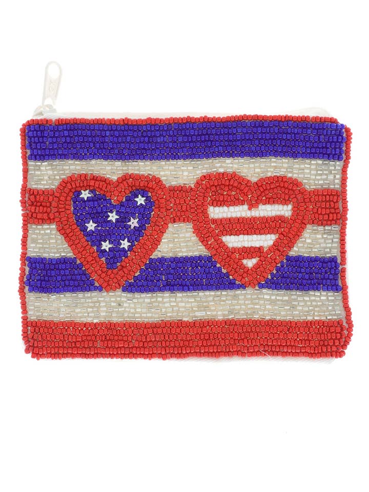 Hearts USA Flag Beaded Coin Bag for wholesale by SP Sophia Collection