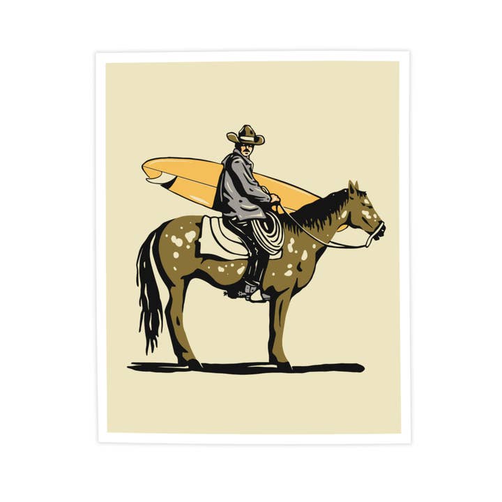 Kamin Tersieff - Wholesale Art Print - Surf Seeker - Horseback Cowboy Print - Illustration Poster