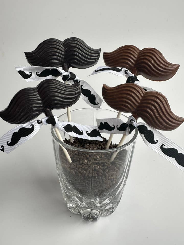 Chocolate Mustache Lollipops for wholesale by Delightful Chocolates