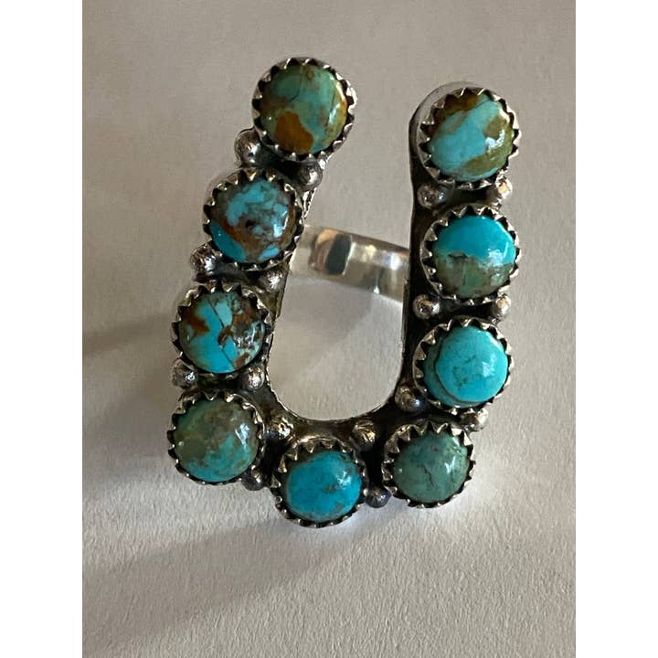 Nizhonitradersllc - Wholesale Cocktail/statement ring - Handmade Horseshoe Sterling Silver & Natural Royston Turquoise Cluster Ring10