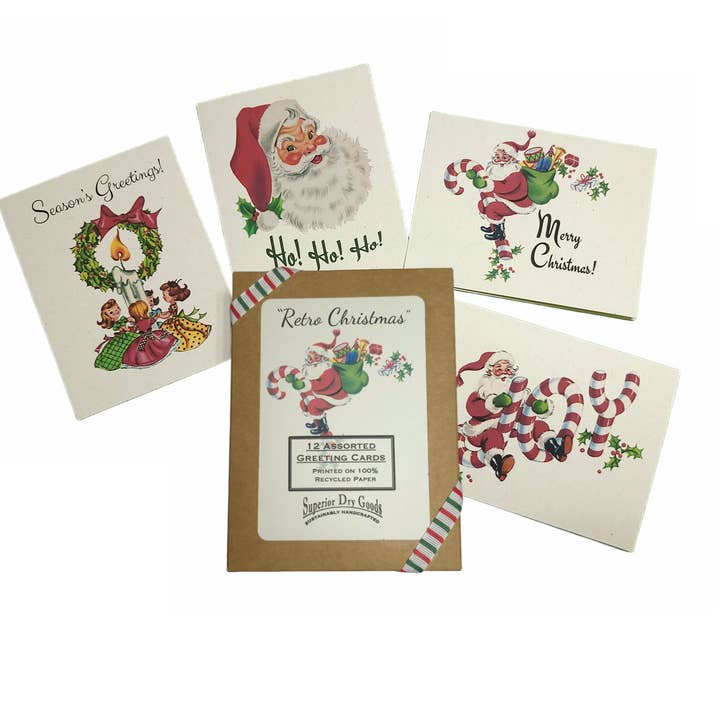 Superior Dry Goods - Wholesale Christmas Card - "Retro Christmas" Recycled Greeting Card Set of 12, Vintage1