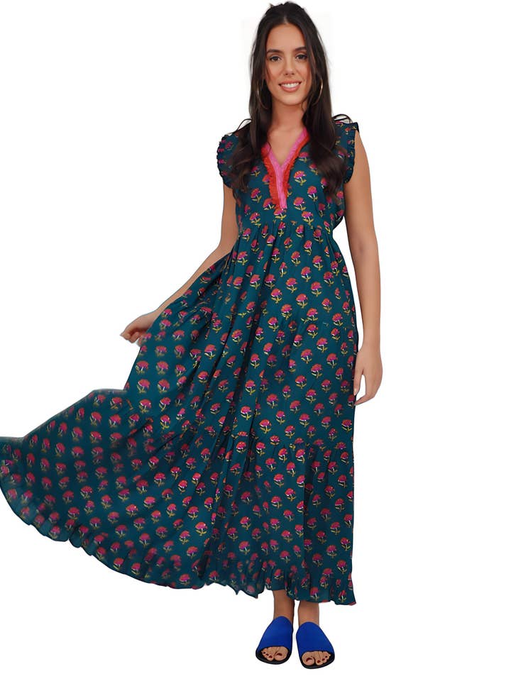 Vestido maxi floral hecho a mano en talla libre para venta al por mayor de Kalimera Clothing Athens
