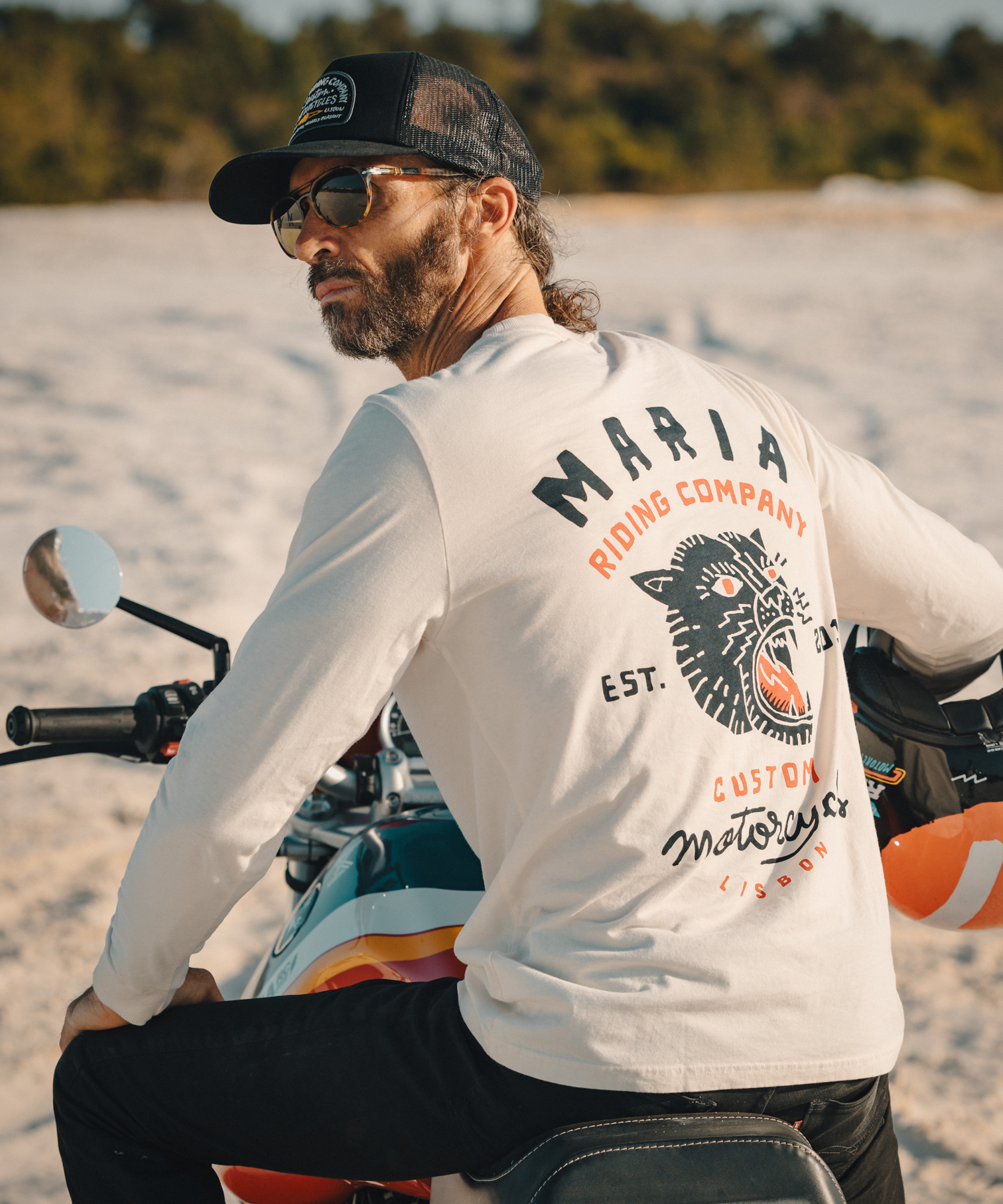 Maria Riding Company - Wholesale Graphic Sweatshirt - Men's - Panther Head Long Sleeve - Raw White3