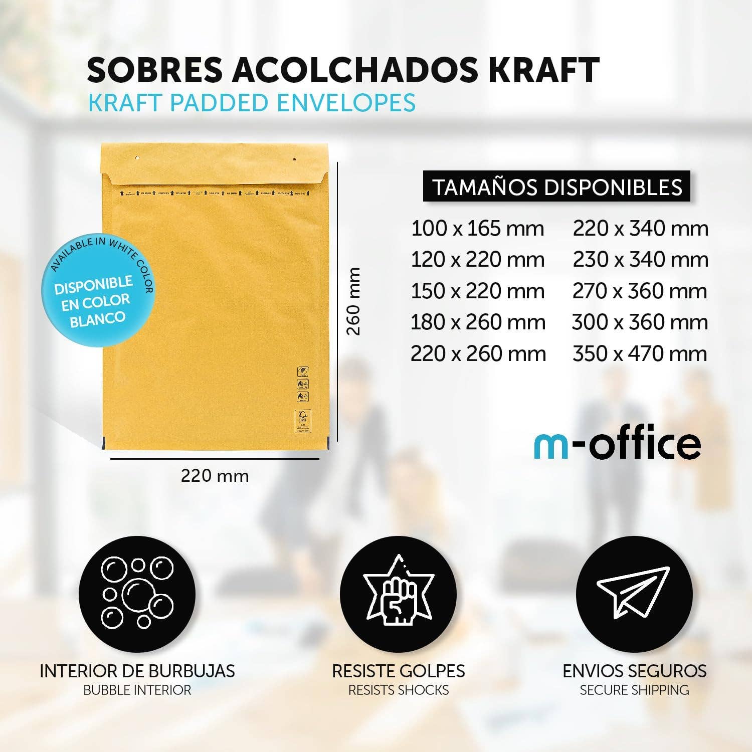 MEDEL OFFICE - Wholesale Envelopes - White Bubble Padded Envelopes m-office 220x260mm 20ud1