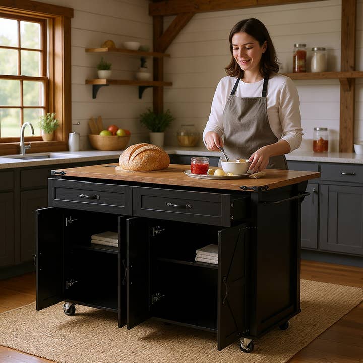 Farmhouse Kitchen Island with Drop Leaf Storage and Power for wholesale by HOMYCASA DESIGN INC