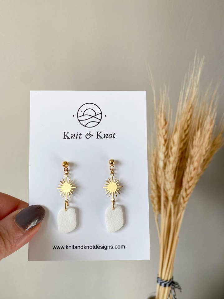 Sun Dangle Earrings, Simple Polymer Clay Earrings, Stocking Fillers UK for wholesale by Knit&Knot Designs