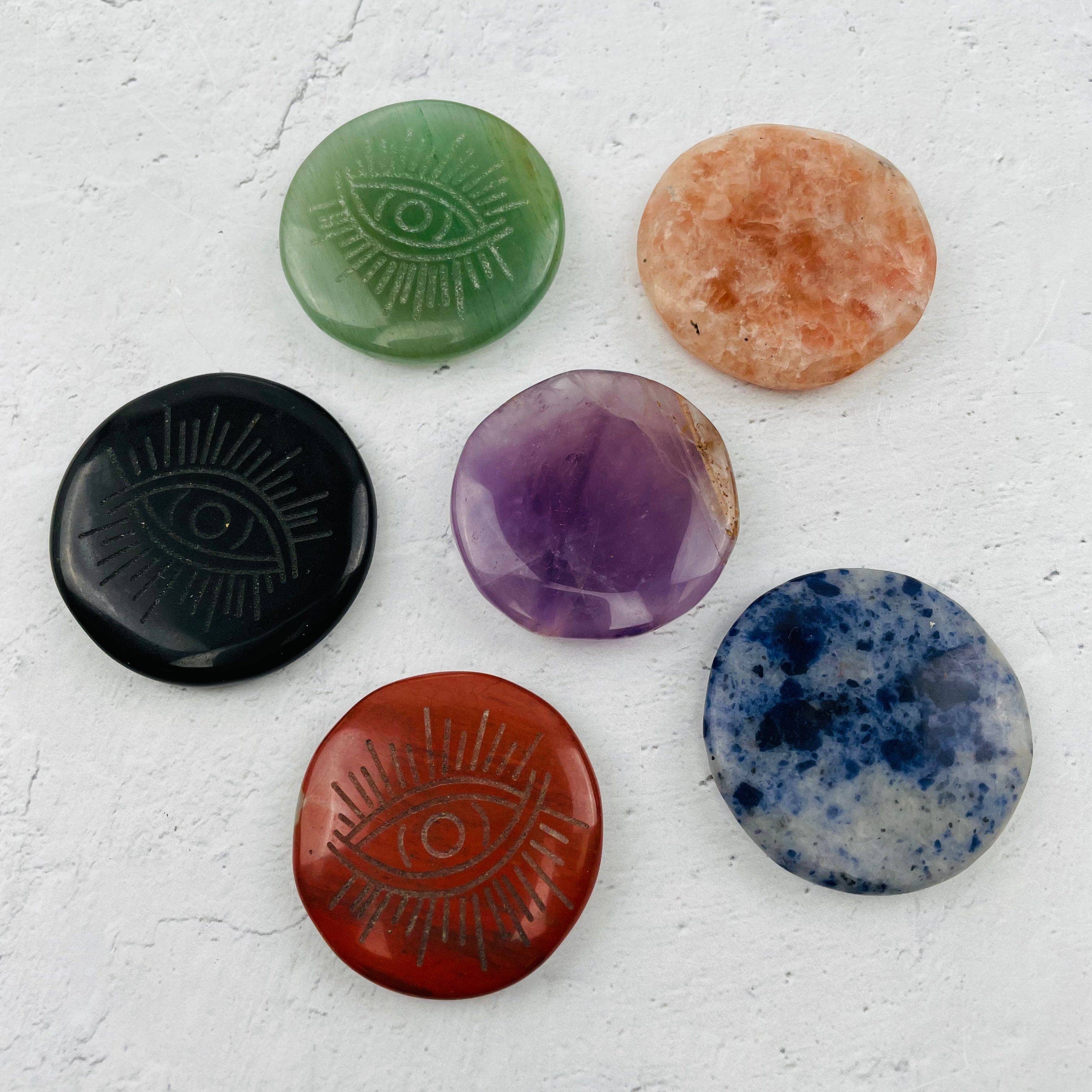 Rock Paradise - Wholesale Spiritual Stone/Crystal - Crystal Engraved Evil Eye Round Pocket Palm Stones5