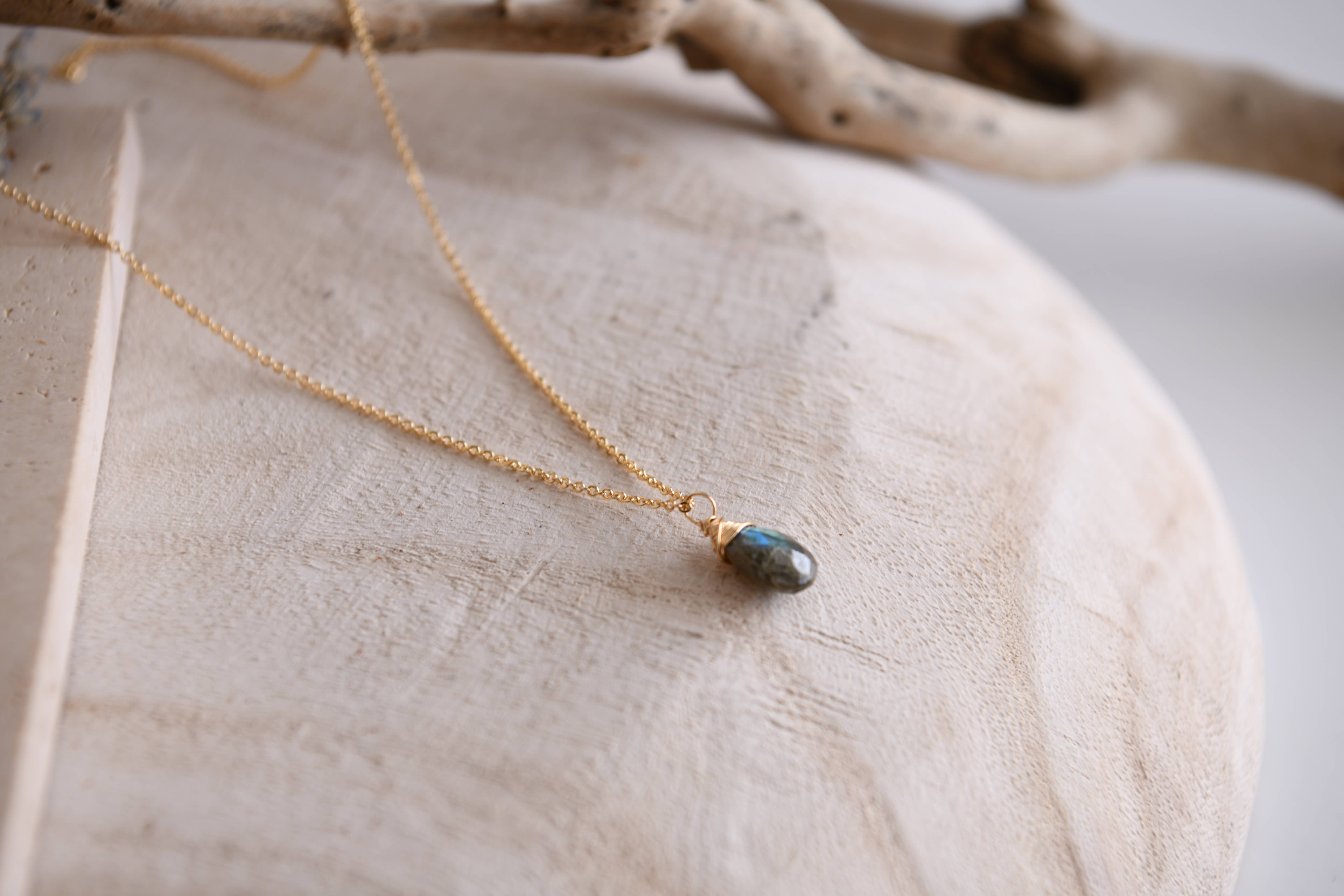 Cecelia Designs Jewelry - Wholesale Pendant/Charm Necklace - Gemstone Teardrop Pendant Necklace in Gold 10