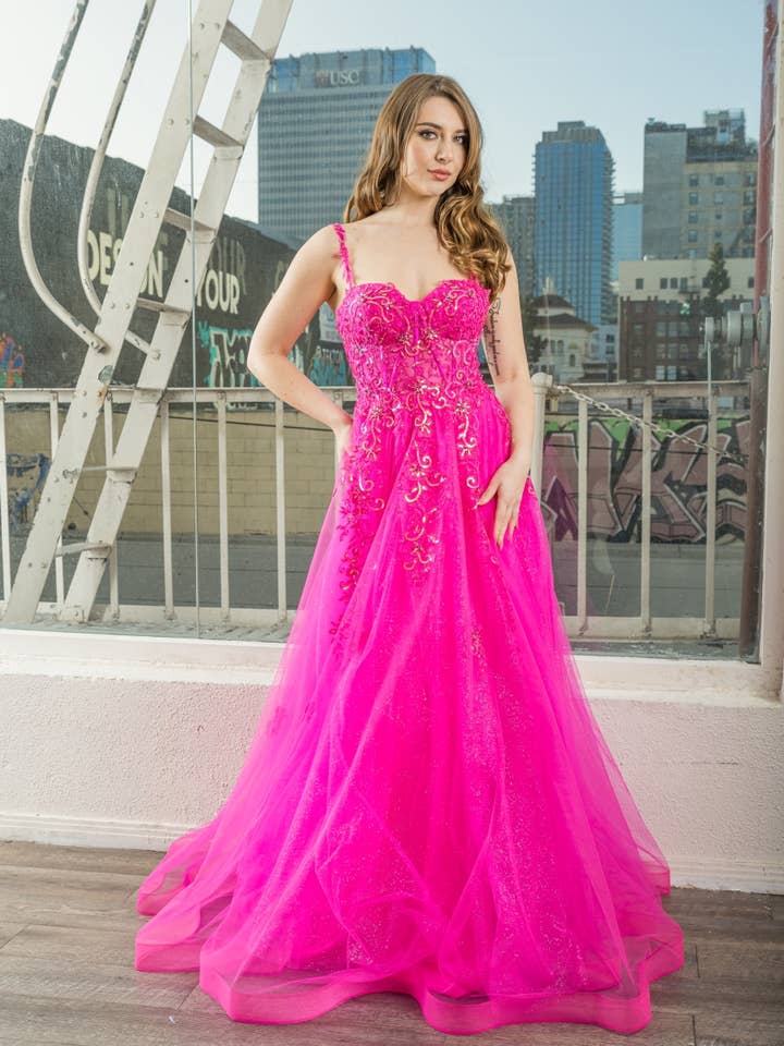 V-neckline, thin straps, multi colored floral applique & leg for wholesale by La Veneto