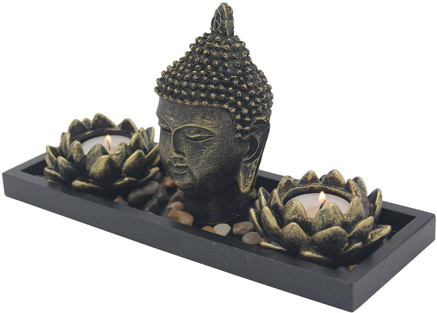 Lungta Imports - Wholesale Incense Holder - Zen Garden Buddha Head Lotus Tea Light Candle Holder Set Home Décor Gift0