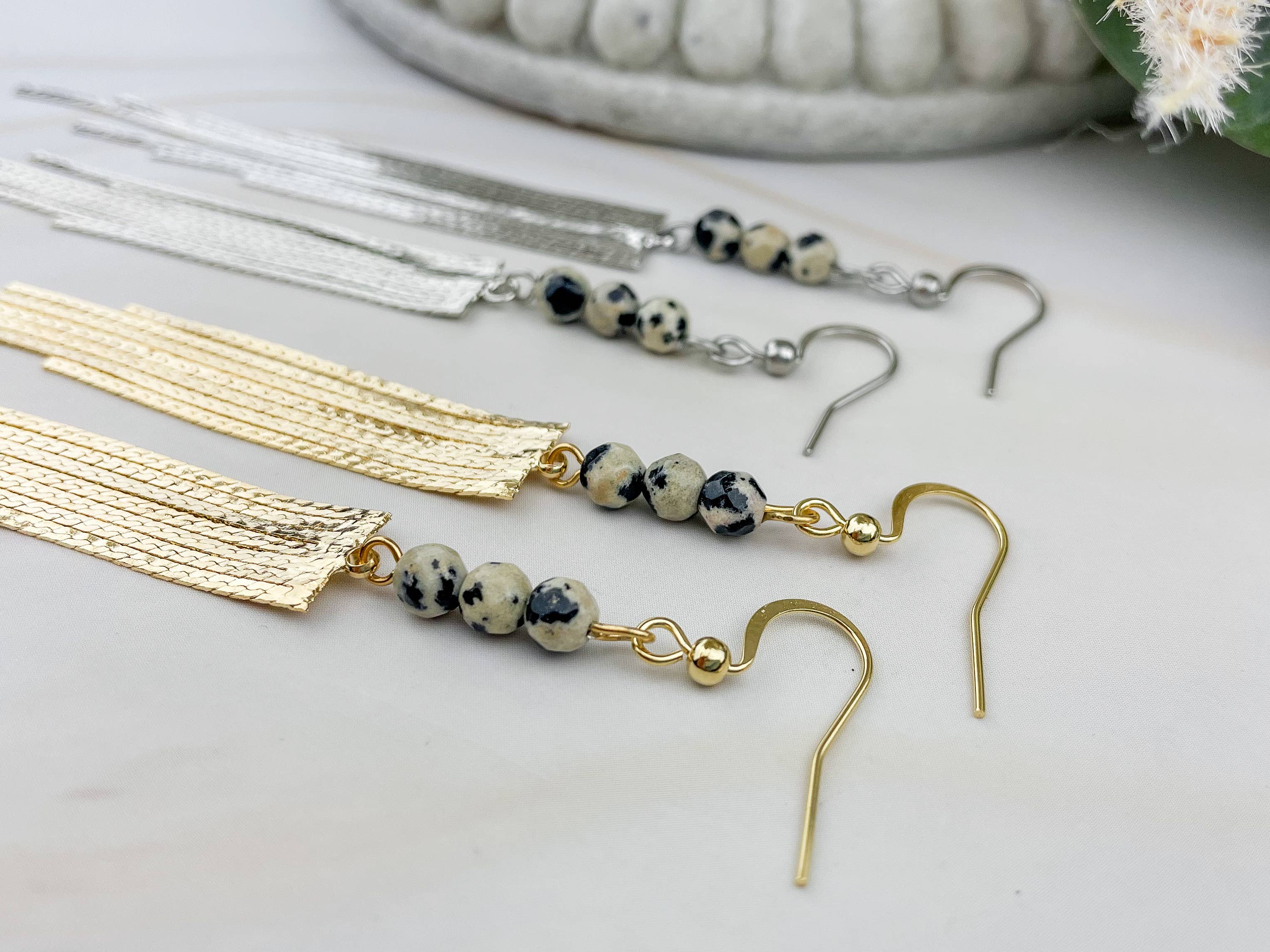 WonderLight Jewelry – wholesale Tassel earrings – Gemstone Tassel Earrings - Dalmatian Jasper / Inner Child2