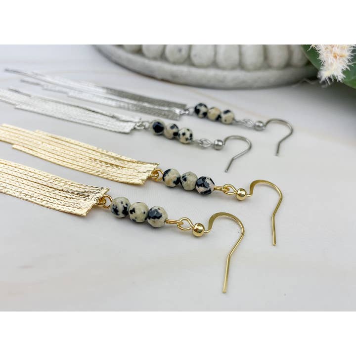 WonderLight Jewelry – wholesale Tofsörhängen – Ädelstenstofsörhängen - Dalmatisk jaspis/Inner Child2