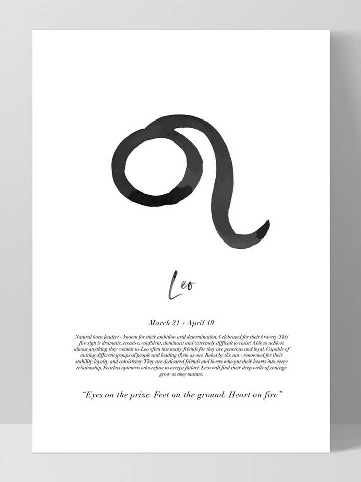 Leo The Lion Symbol Poster. Astrology Print Black & White for wholesale by PRINT AND PROPER