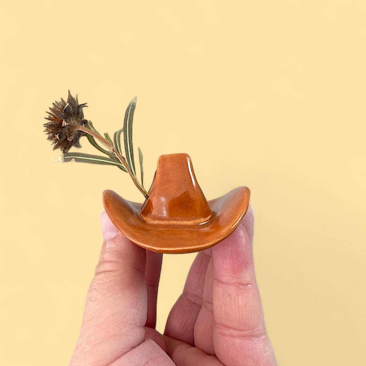 Mudpuppy Ceramic Studio - Wholesale Decorative Tabletop Object - Small Ceramic Cowboy Hat Home Decor - Saddle Brown Glaze