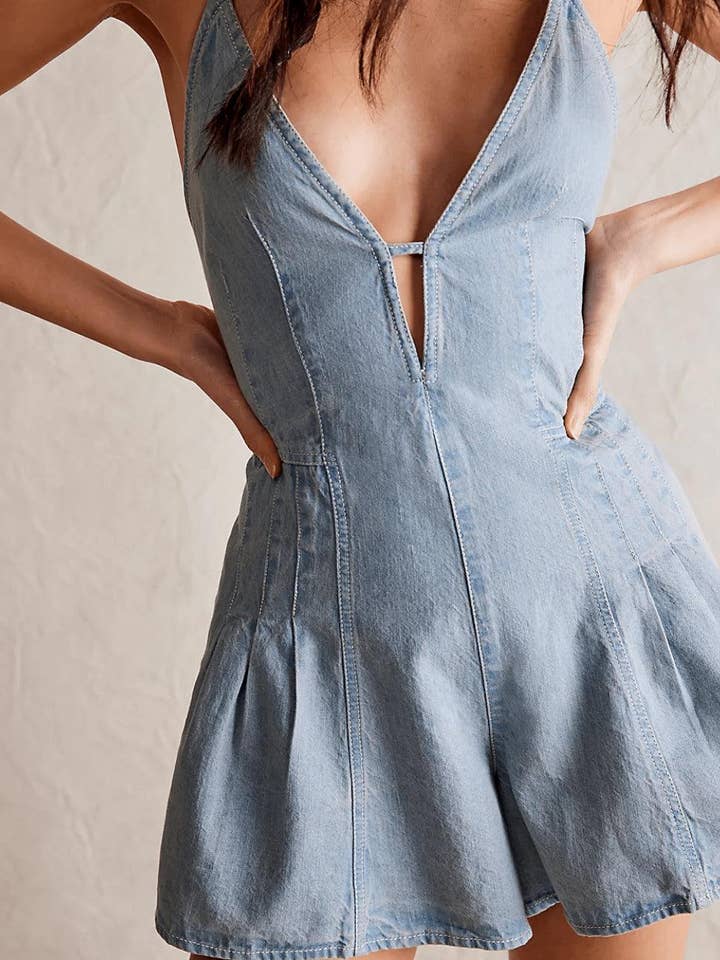 Ladies Denim V-Neck Cami Mini Dress SKJ551 for wholesale by Sweetkama