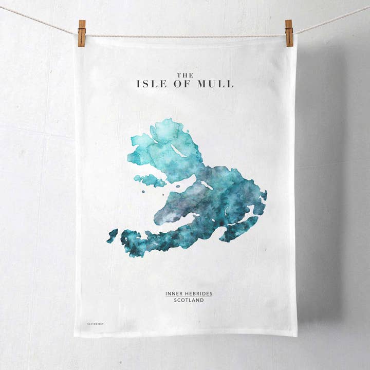 Isle of Mull Aquarel Kaart Schotland katoenen theedoek voor wholesale door EJayDesign