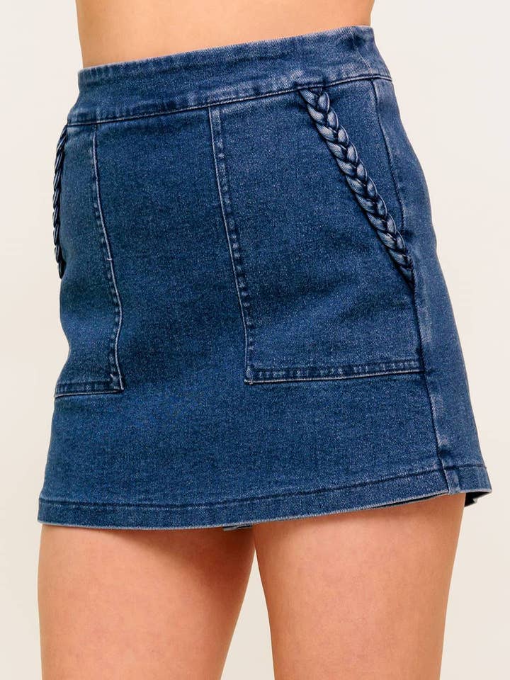 A washed denim skort - IP8960 for wholesale by FLYING TOMATO