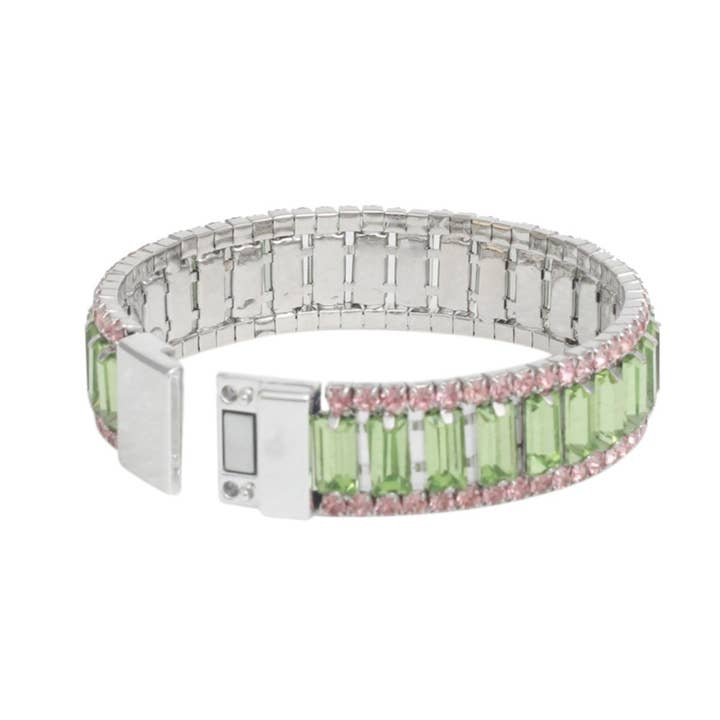 AKA Sorority Green Baguette Bling Tennis Bracelet for wholesale on Faire2