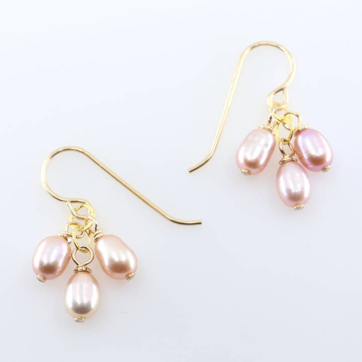 Tiny Pink Pearl Cluster Earrings for wholesale by J. Mills Studio