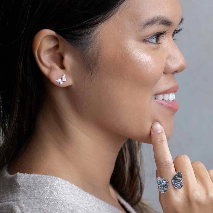 Nina Designs - Wholesale Stud/Post Earrings - Silver or Bronze Textured Butterfly Post Earrings 7x11mm