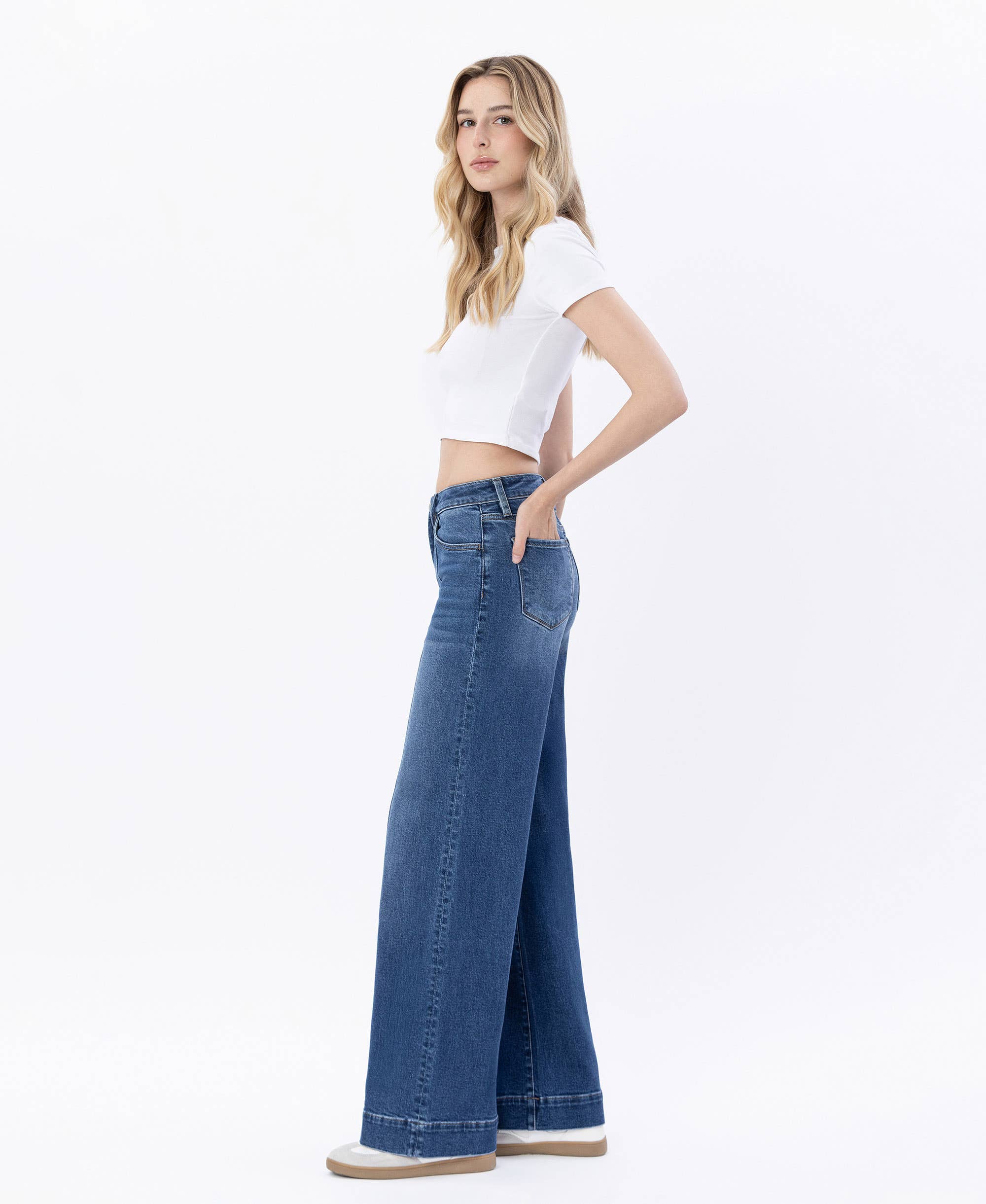 MOON BAR HIGH RISE TROUSER HEM WIDE LEG JEANS LV1753 for wholesale on Faire3
