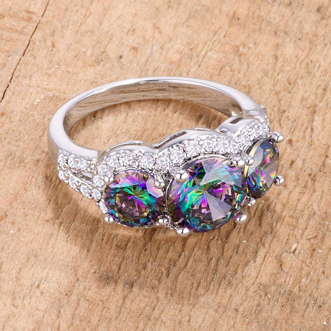 JGoodin - Wholesale Multi-Stone Ring - 4 Ct Three Stone Rhodium Ring With Mystic and Clear CZ1
