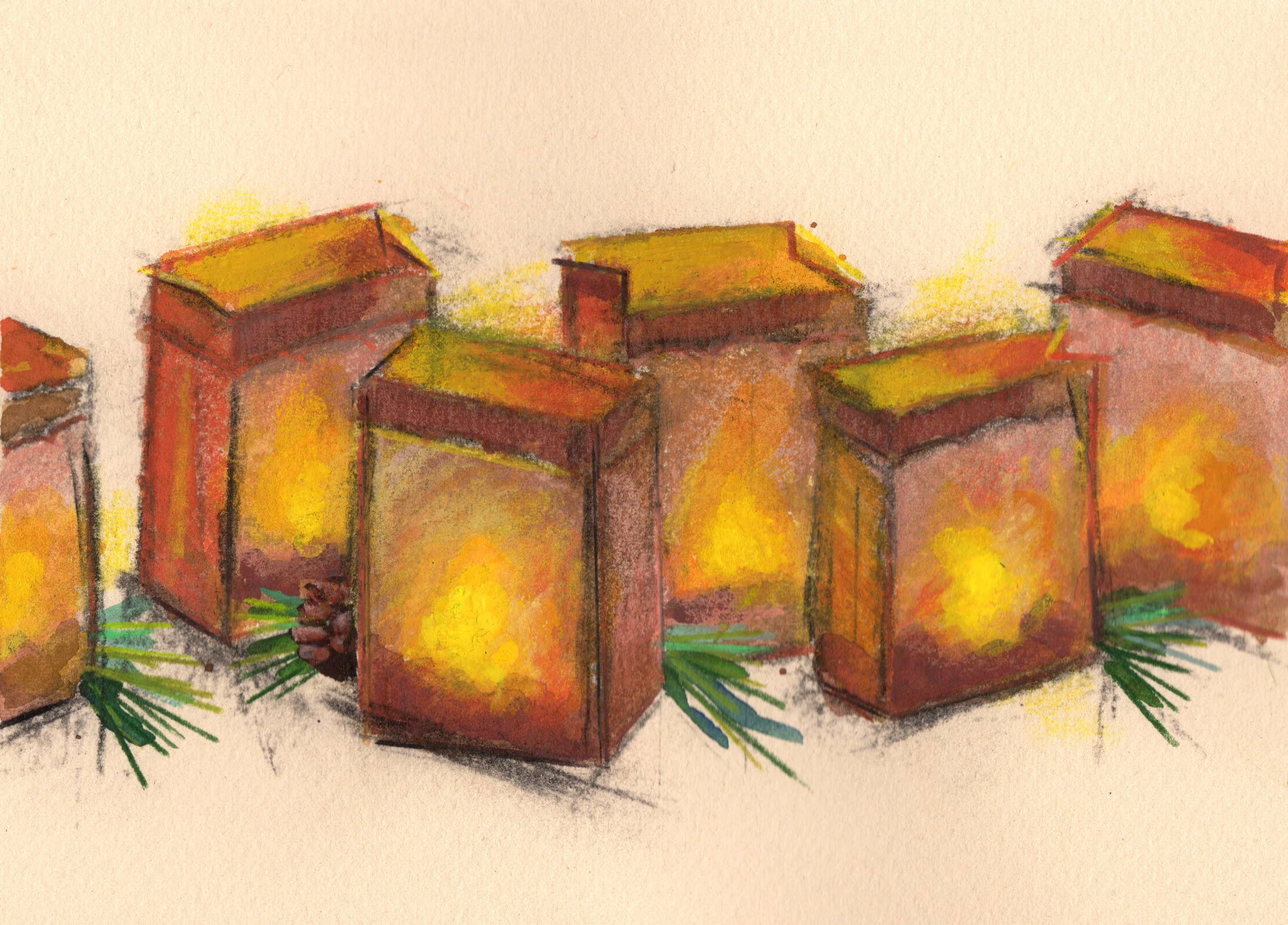 Anne Woods Fine Art - Wholesale Christmas Card - Luminarias Greeting Card1