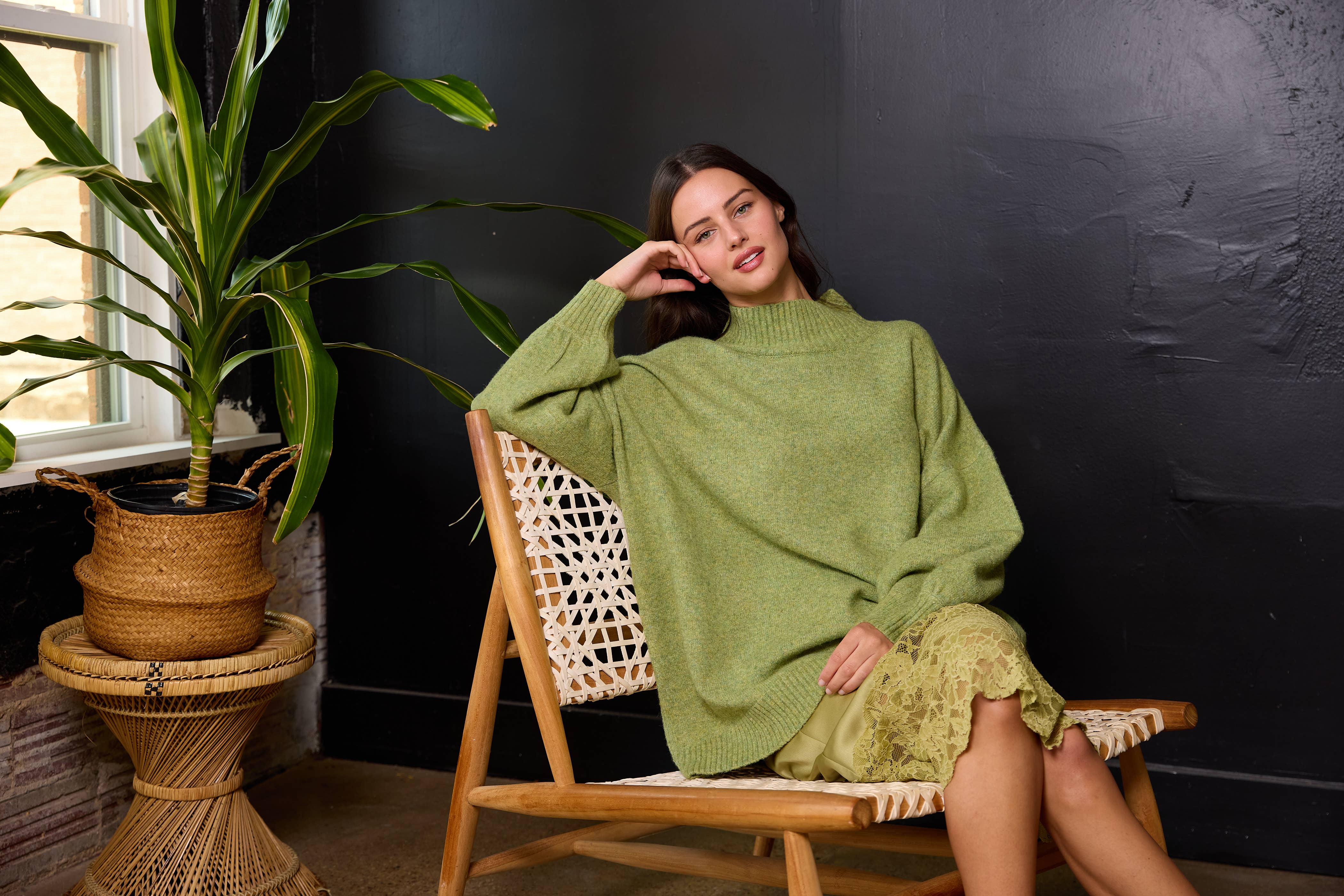 Maroon Knit Ribbed Funnel Neck Oversized Pullover for wholesale on Faire