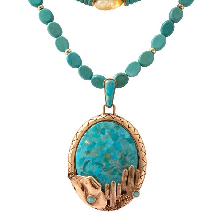 Collier imposant Saguaro bleu turquoise doré pour la vente par Barse Jewelry
